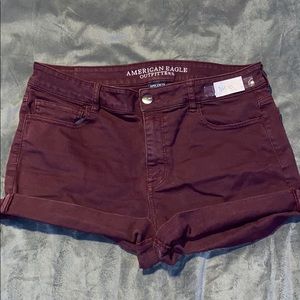American Eagle Burgundy HI-RISE Jean Shorts
